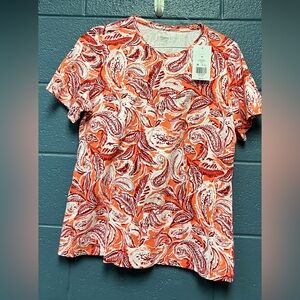 Kim Rogers Red and White Paisley Short Sleeve Top